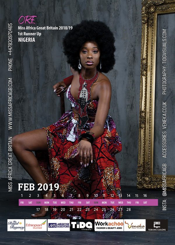MISS AFRICA GB 2019 CALENDAR